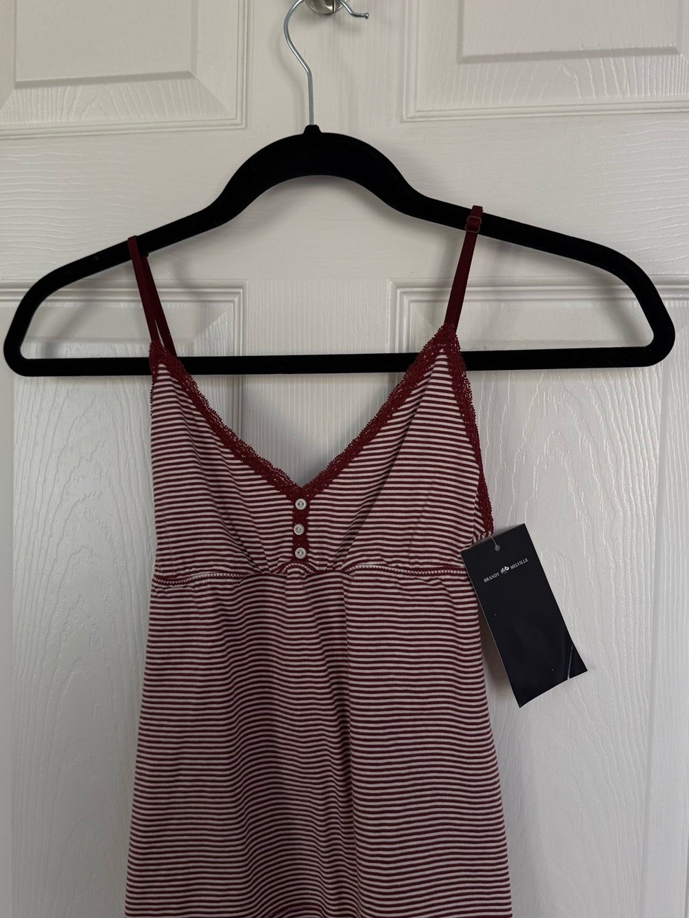 NWT One Size Brandy Melville Burgundy and White Striped Lace-Trim Chemise❤️